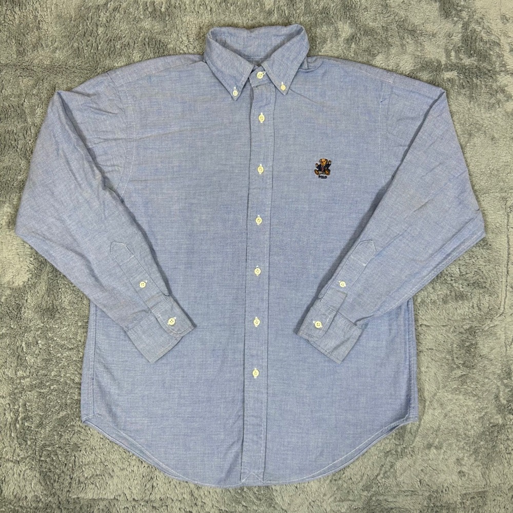 Ralph Lauren Polo Bear Blue Cotton Oxford Button Down Shirt Womens Size 8